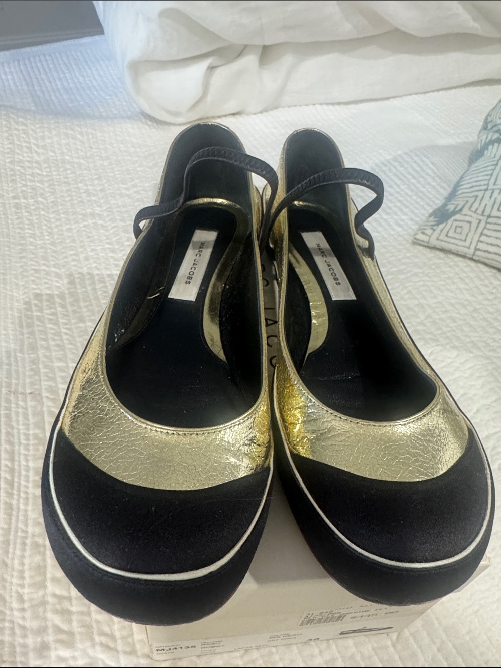 Marc Jacobs Black and Gold Platform Mary Jane Flats